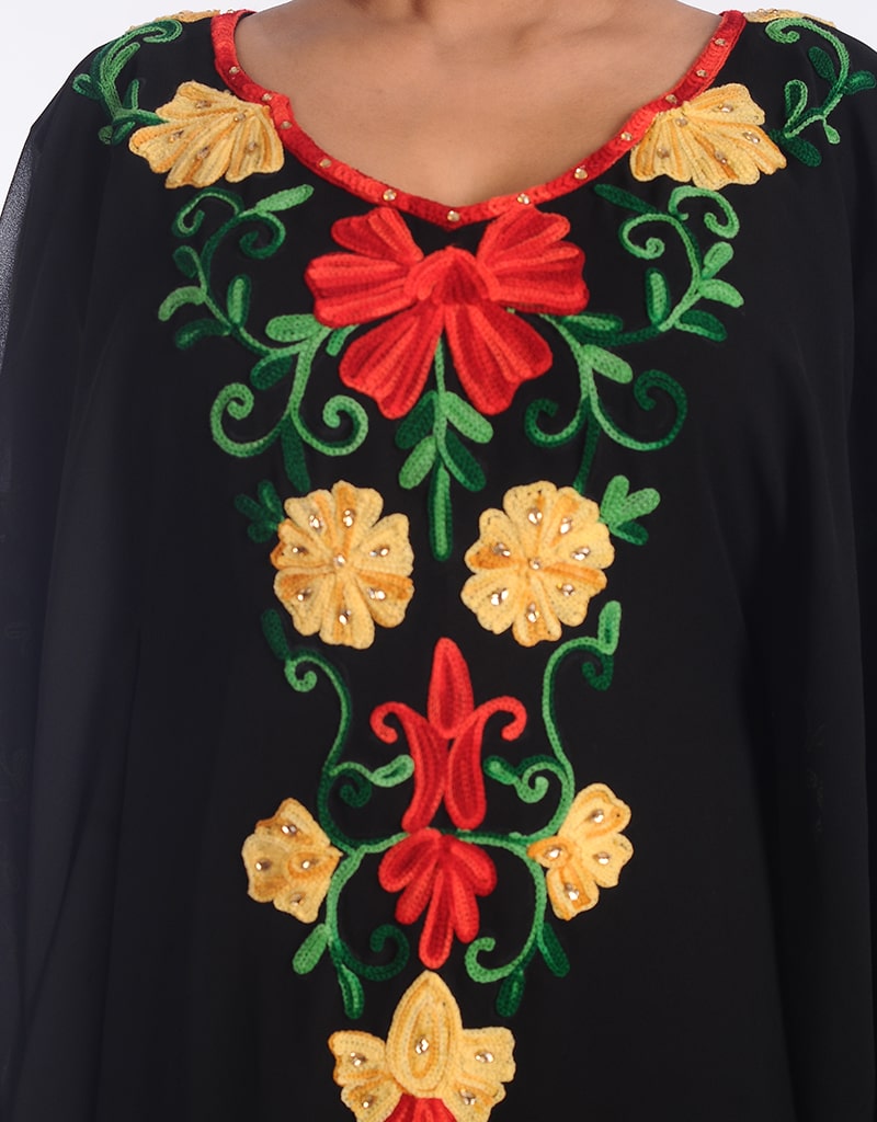 Elegant Arabic Black Georgette Farasha Dress with Hand Zari Embroidery - Perfect for Weddings, Parties & Special Occasions