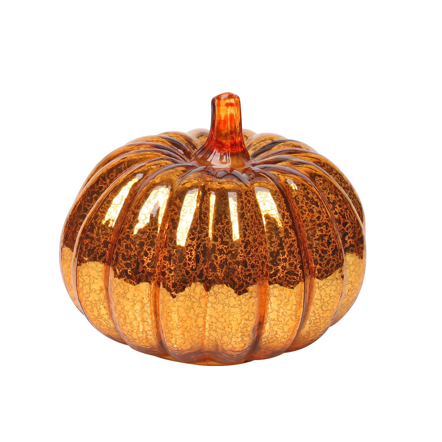 Romingo Gold Mercury Glass Pumpkin Light with Timer - 5.5 Inch Halloween, Fall, Thanksgiving & Christmas Decor - Perfect for Table Centerpieces, Porch Displays, and Seasonal Home Decoration