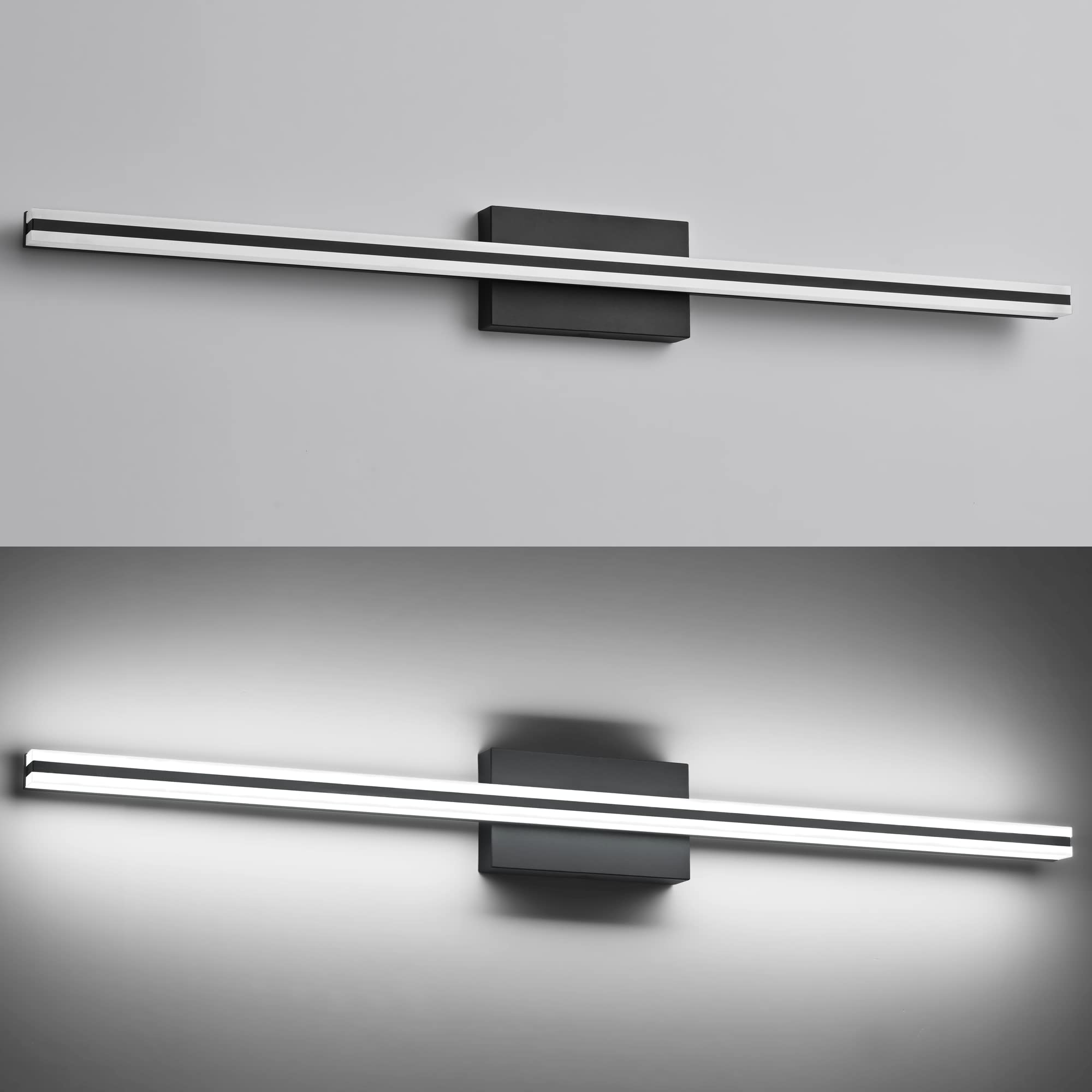 SOLFART Modern Dimmable LED Bathroom Vanity Lights - Matt Black Over Mirror Light Fixtures for Makeup, Shaving & Grooming