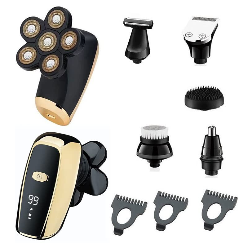 6-in-1 Waterproof Electric Shaver for Bald Men - LCD Display Head & Beard Trimmer with Body Grooming Attachment | Perfect for Travel, Gym & Daily Shaving Routine