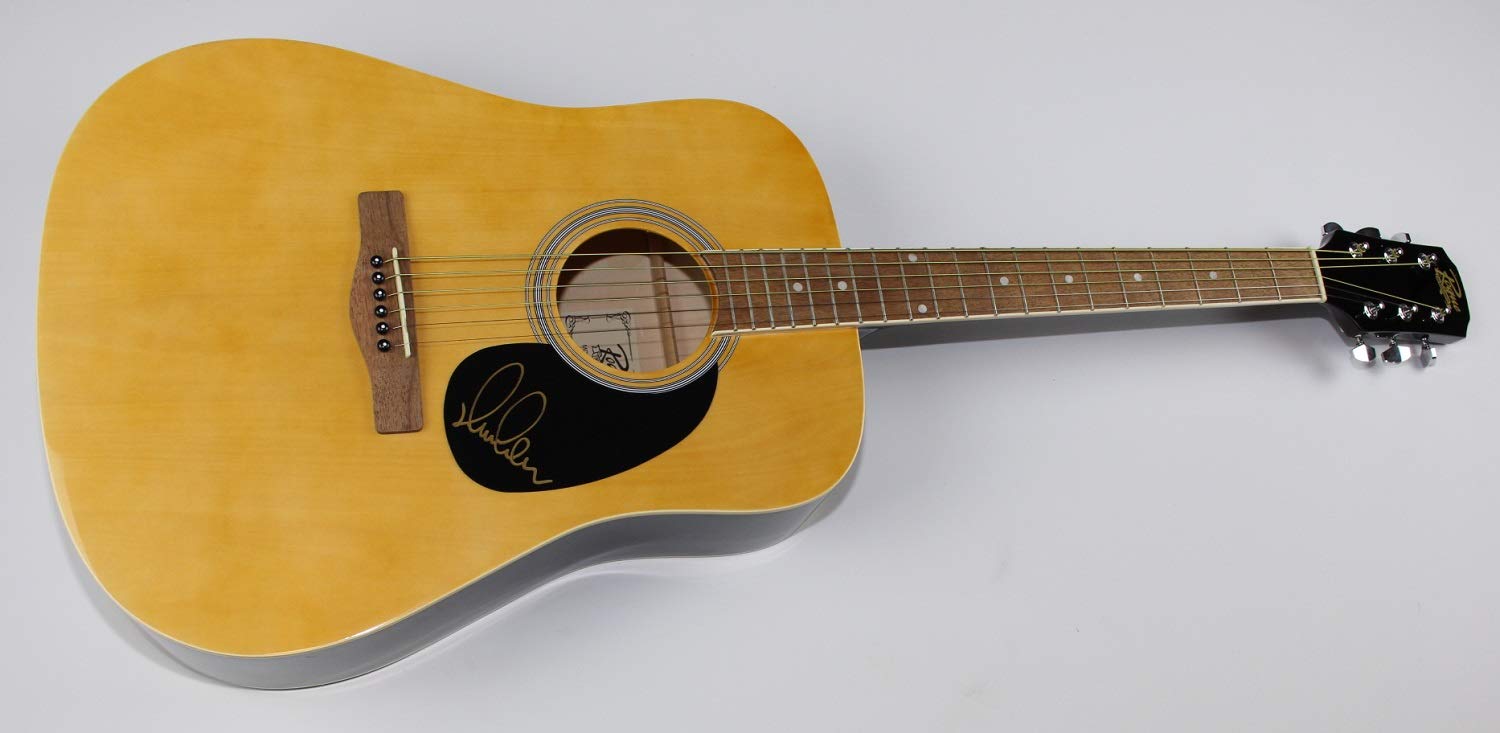 Elvis Costello Authentic Signed Acoustic Guitar - Full Size Honey Wood - Pump It Up This Year's Model - Perfect for Collectors, Music Lovers & Home Decor