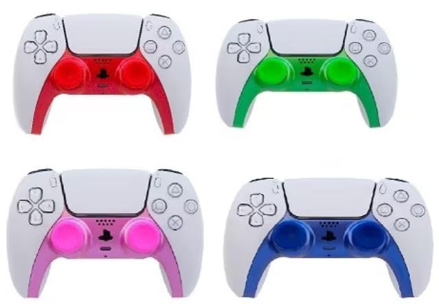 DualSense Controller Styling Kit for PS5 - 4-Piece Set with Front Plates & Thumb Grips (Blue/Green/Pink/Red) - Customize Your Gaming Experience for Enhanced Comfort & Style