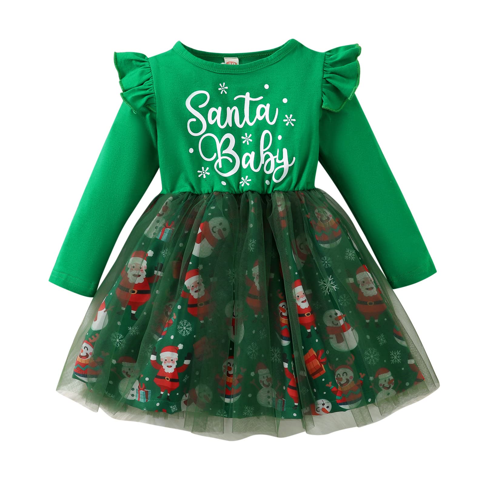 Baby Girls Christmas Jumpsuit - Long Sleeve Snowman Print Tulle Dress with Fluffy Splicing for Holiday Parties & Photoshoots | Infant Princess Party Outfit for Winter Celebrations