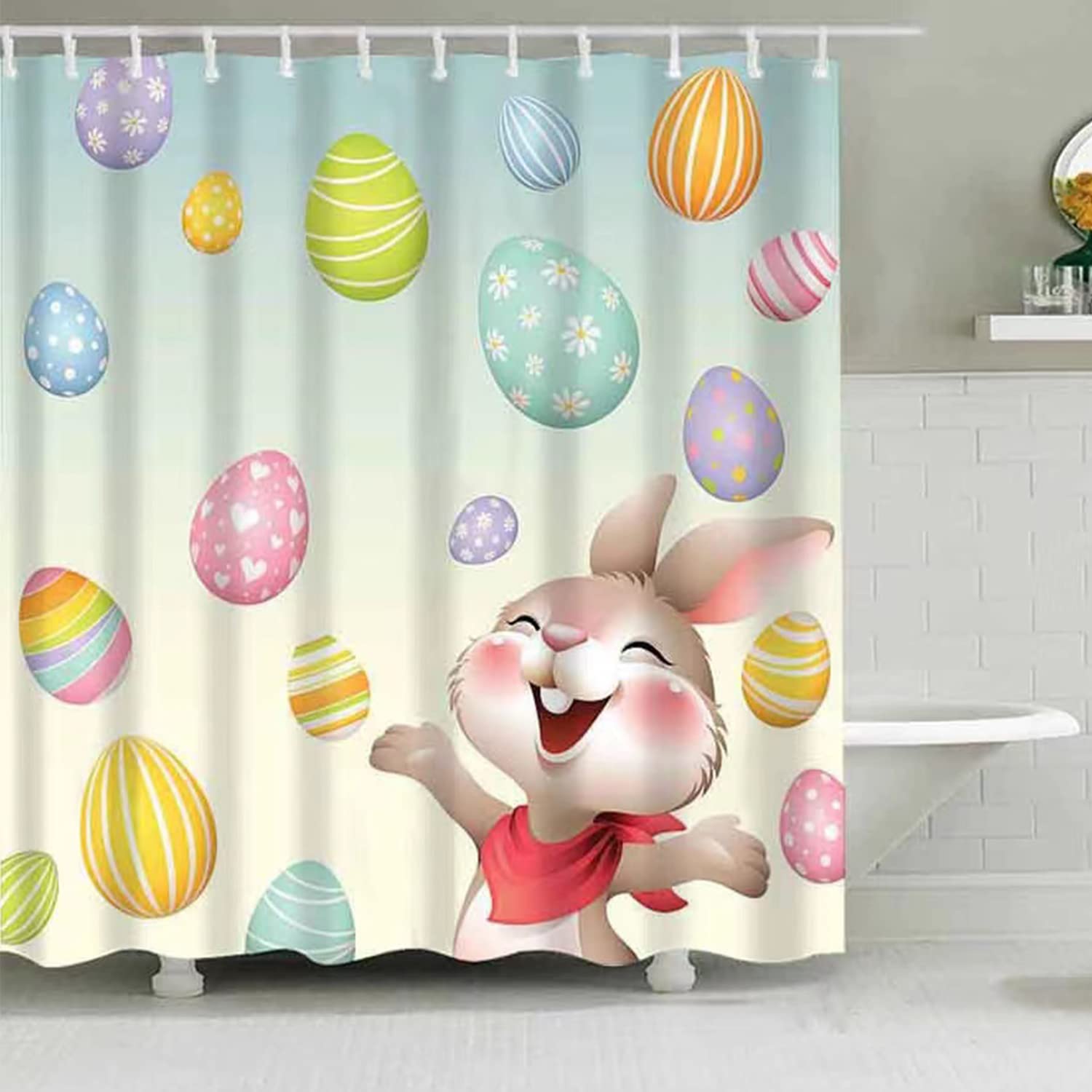 Funny Easter Shower Curtain Set - Waterproof 72x72 Inch Bathroom Decor with Hooks | Holiday Home Decoration for Spring & Easter Celebrations