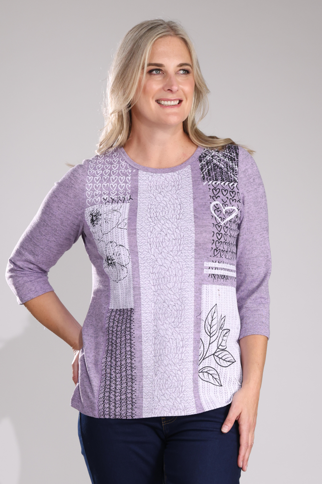 Stylish Warm Touch Top | LILAC PATCHWORK | 4392B1 | Perfect for Casual Outings and Cozy Winter Days