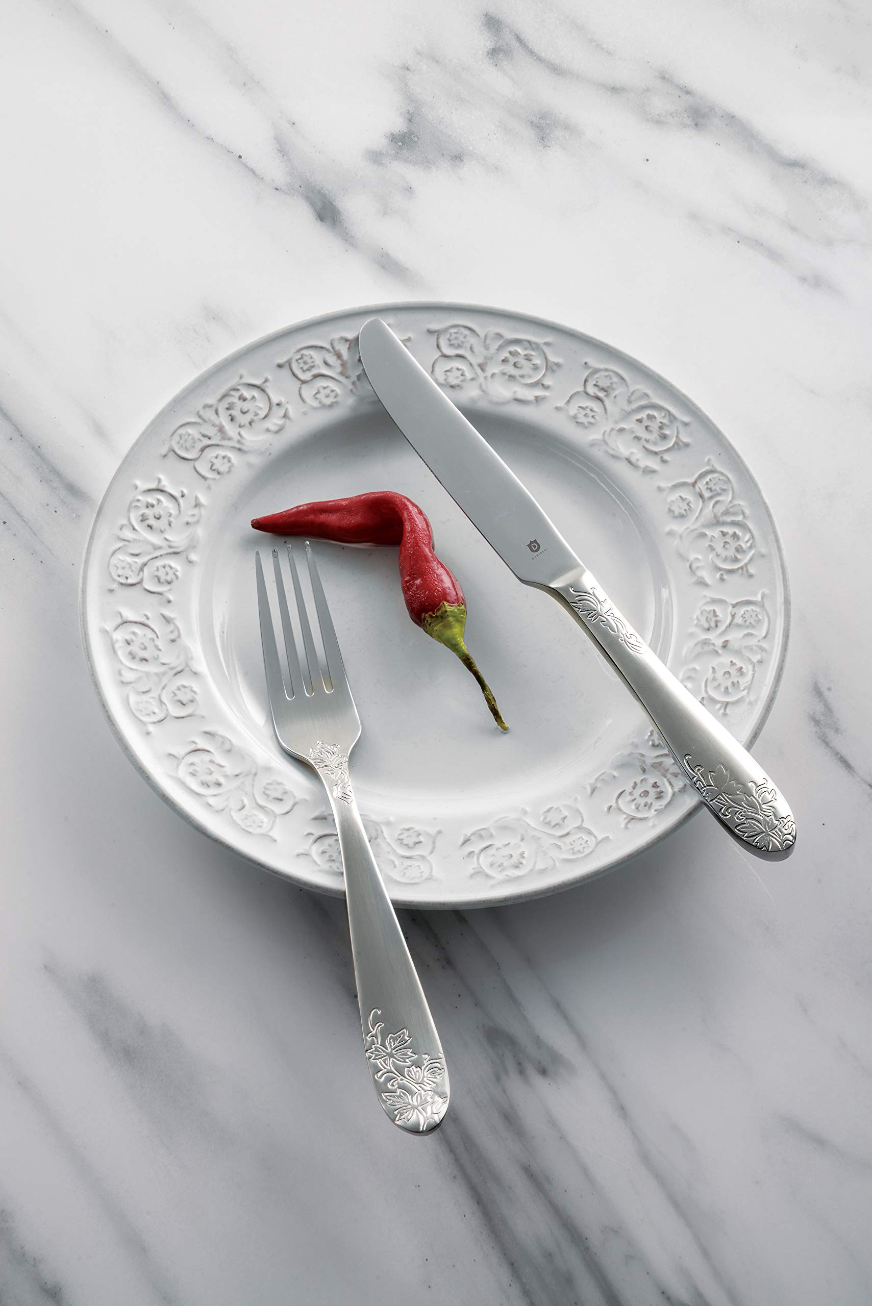Premium 18/10 Stainless Steel Flatware Set - 40-Piece Elegant Silverware for Formal Dining & Entertaining - Dishwasher Safe Cutlery with Floral Design - Perfect for Weddings, Dinner Parties & Holiday Gatherings