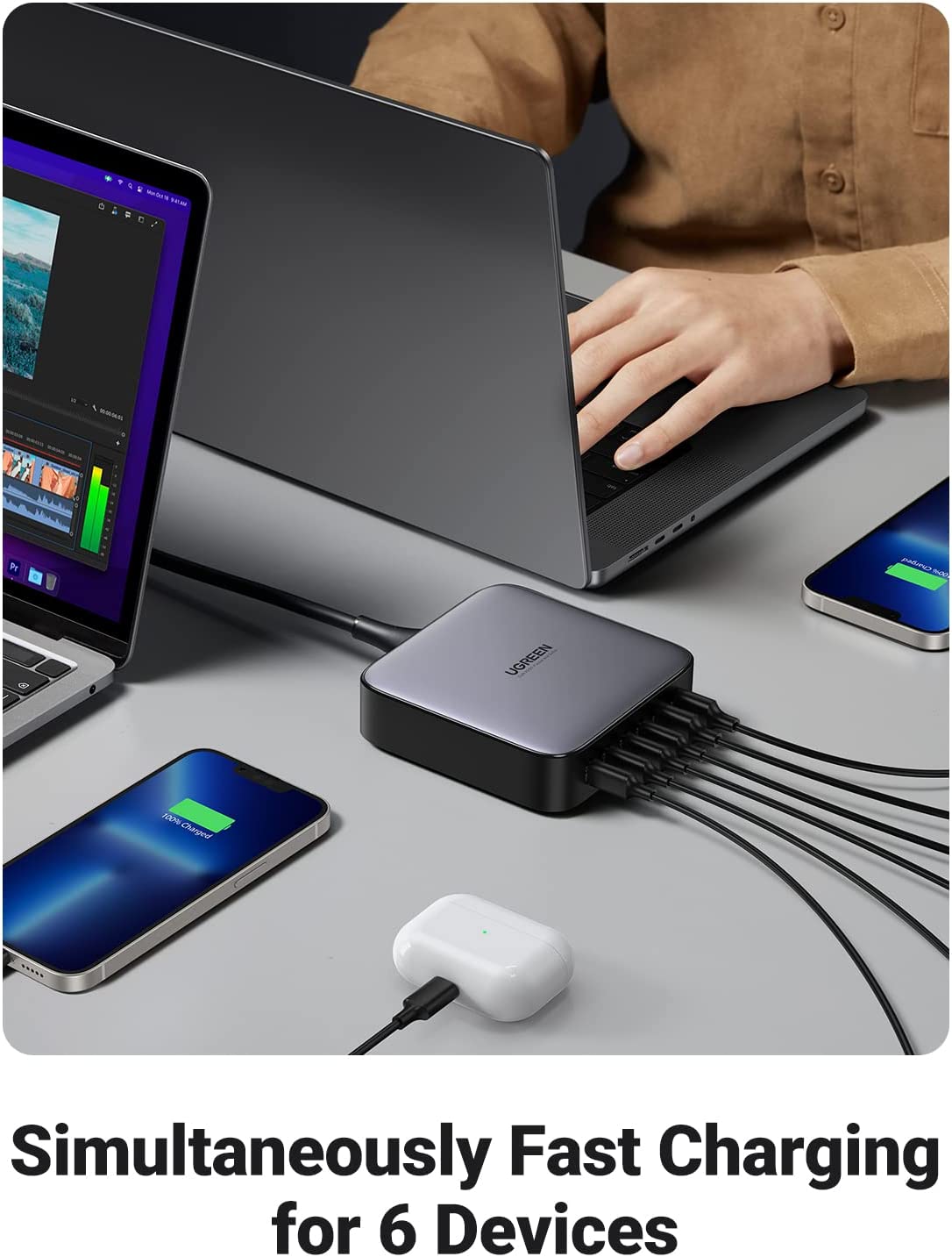 UGREEN Nexode 200W USB C Desktop Charger - 6-Port Fast Charging Station for MacBook Pro/Air, iPhone 15/14/13, iPad, Samsung Galaxy - Perfect for Home, Office & Travel Charging Multiple Devices