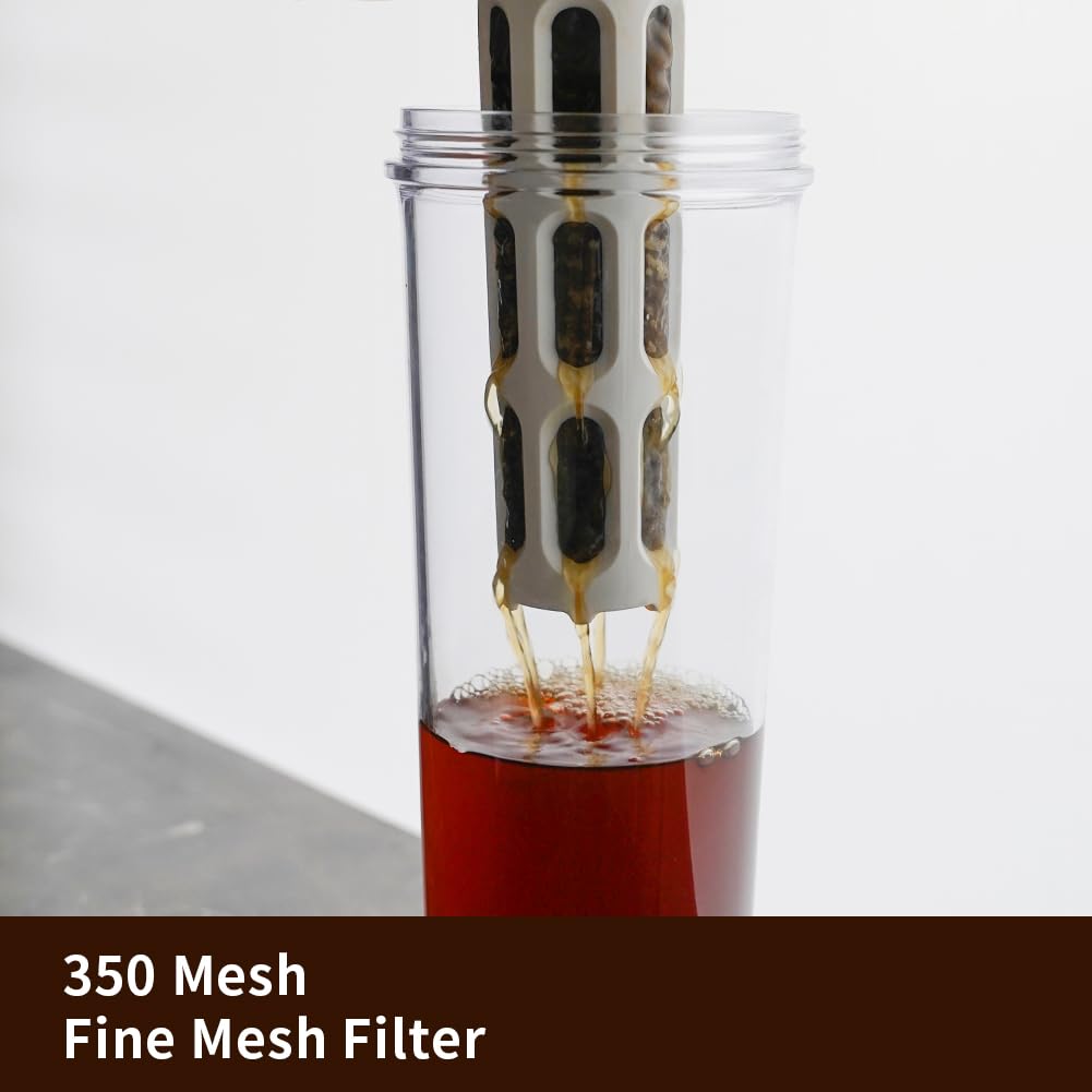 Watchget 34oz/1L Portable Cold Brew Coffee Maker & Iced Tea Brewer with Leak-Proof Design & Removable Fine Mesh Filter - Perfect for Camping, Travel, Office & Home Use (White)