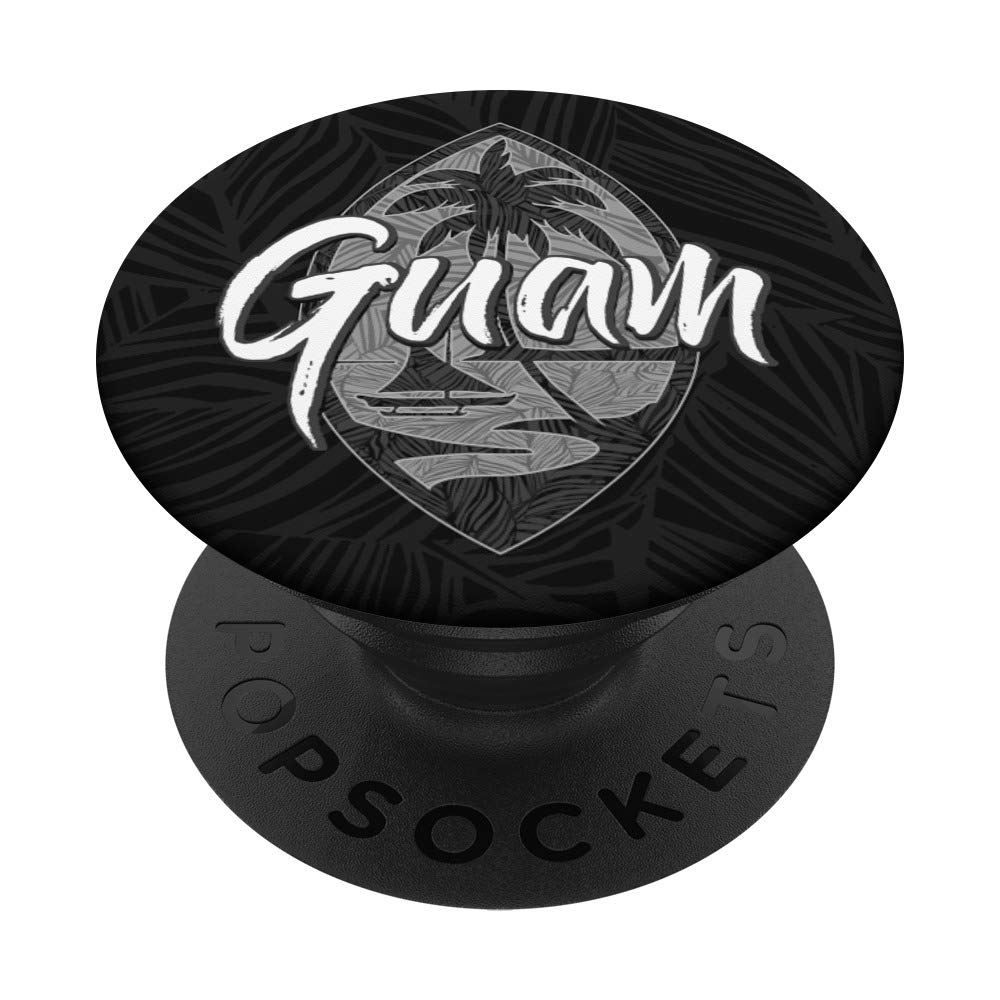 Guam Seal Patch Flag | USA Chamorro Guamanian Black PopSockets PopGrip - Swappable Phone & Tablet Grip for Stylish Protection - Perfect for Travel, Work & Everyday Use
