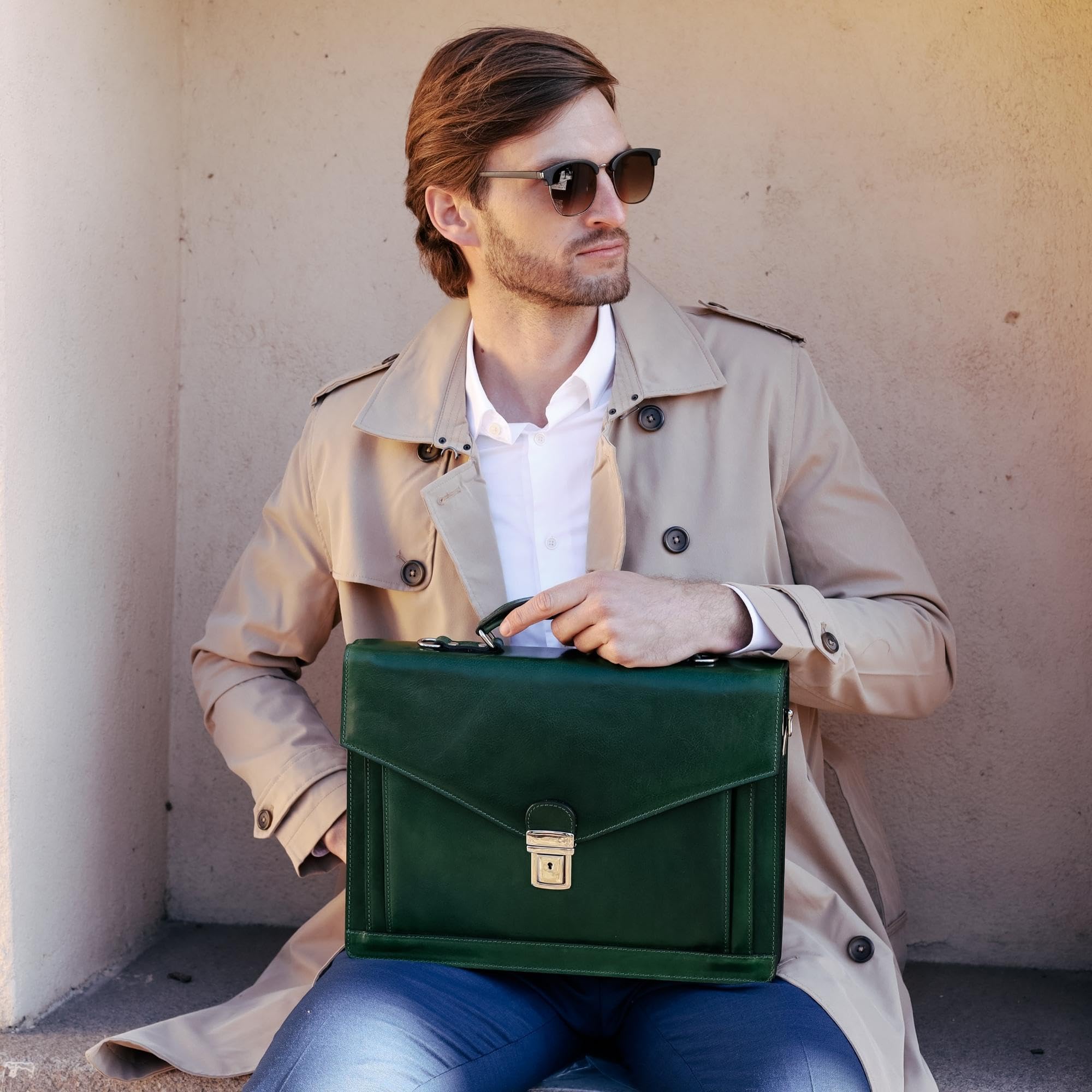 Premium Italian Handmade Leather Briefcase for Men - Durable Business Laptop Bag with Time Resistance - Professional Attache Case - Includes Gift Box - Perfect for Office, Travel & Executive Gifts