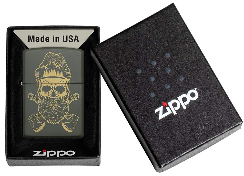Zippo Green Matte Skull Design Windproof Pocket Lighter - Outdoor, Camping, Hiking & Survival Essential Accessory