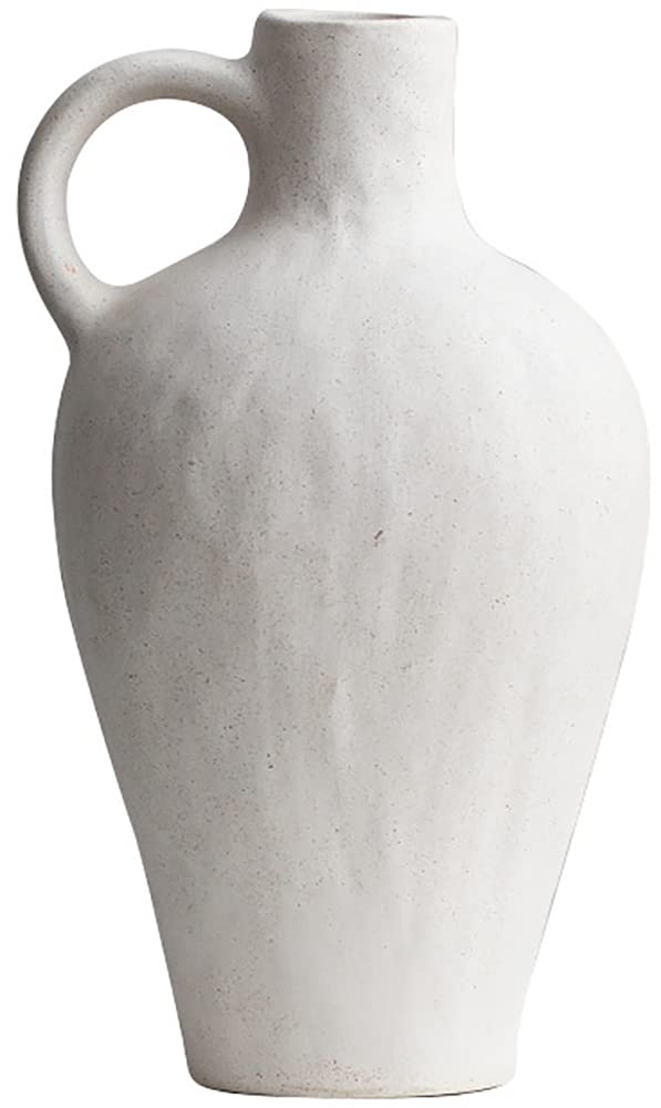Distressed White Ceramic Flower Vase - Modern Farmhouse Decor, Rustic Home Decoration, Small Housewarming Gift for Living Room, Dining Table, Wedding Centerpiece