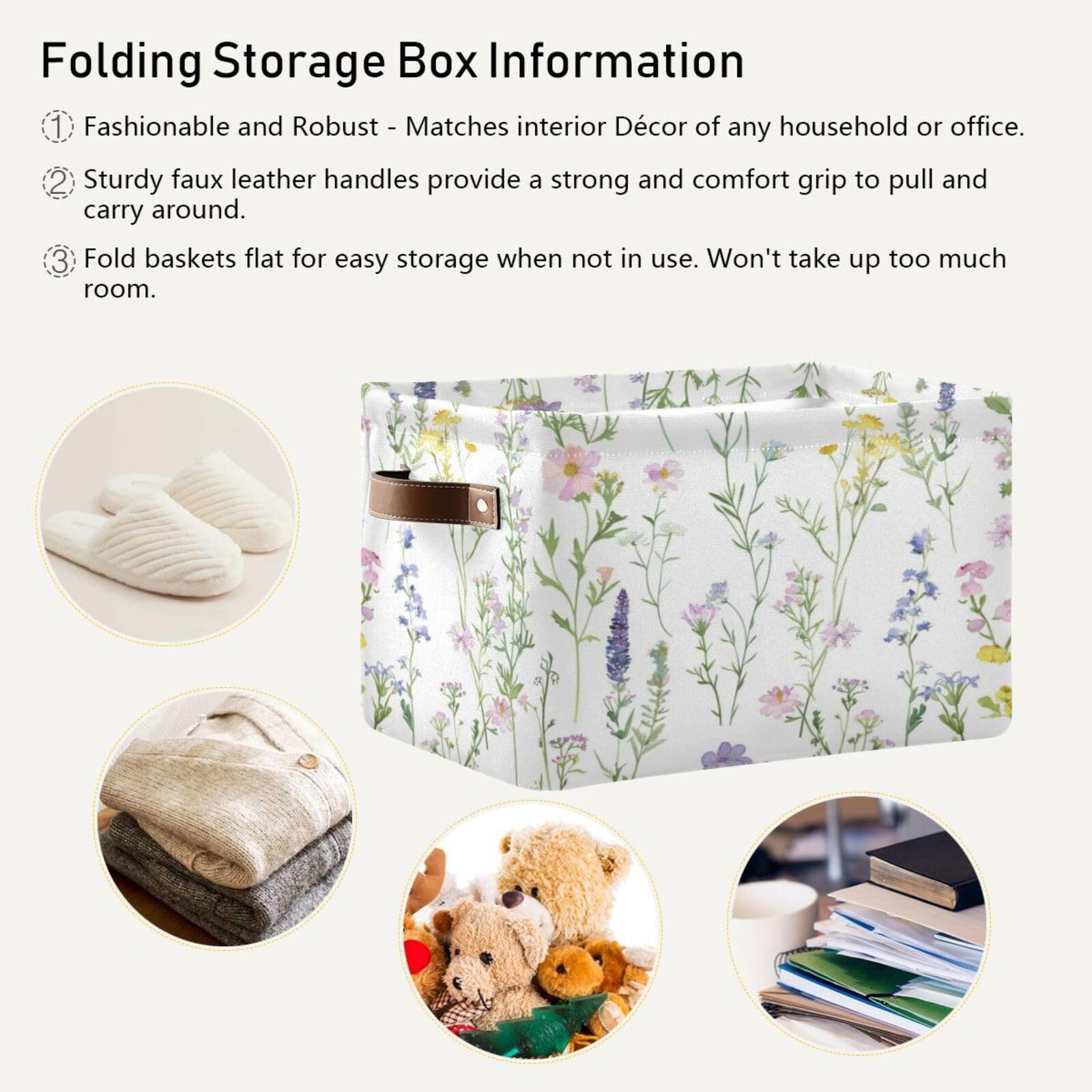 Large Fabric Storage Bins with Handles - Collapsible Closet Organizer Baskets for Shelves, Clothes, Toys & Home Organization | Decorative Floral Storage Solutions for Bedroom, Nursery & Living Room