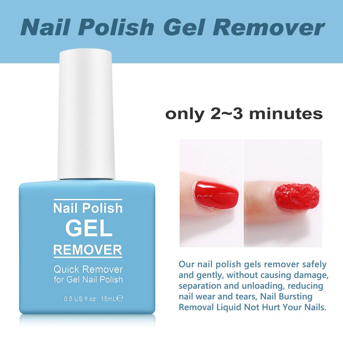 Tudiqe 3 Pack Gel Nail Polish Remover - Ultra-Powerful Professional Soak-Off Formula for Natural & Gel Nails (Blue, 1.5 Oz) | Fast 2-5 Minute Removal | Perfect for Salon & At-Home Manicures