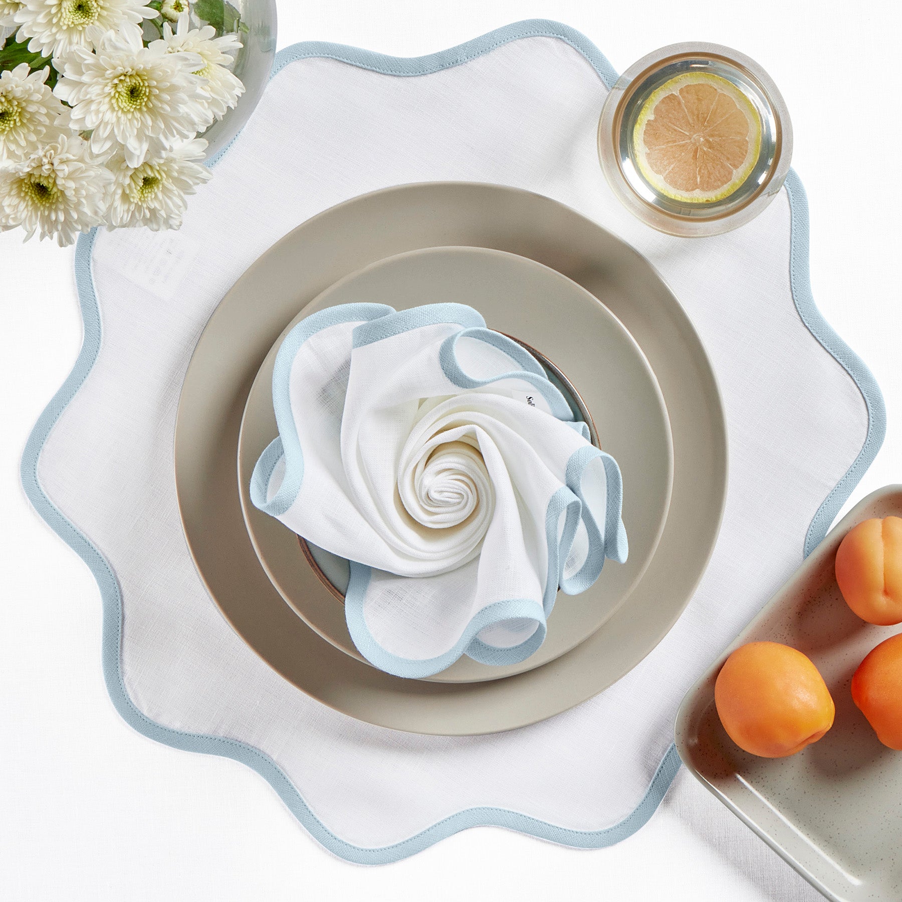 Giselle Scallop Edge Placemats Set of 4 - Elegant Round Table Mats for Dining, Kitchen, Party & Home Decor