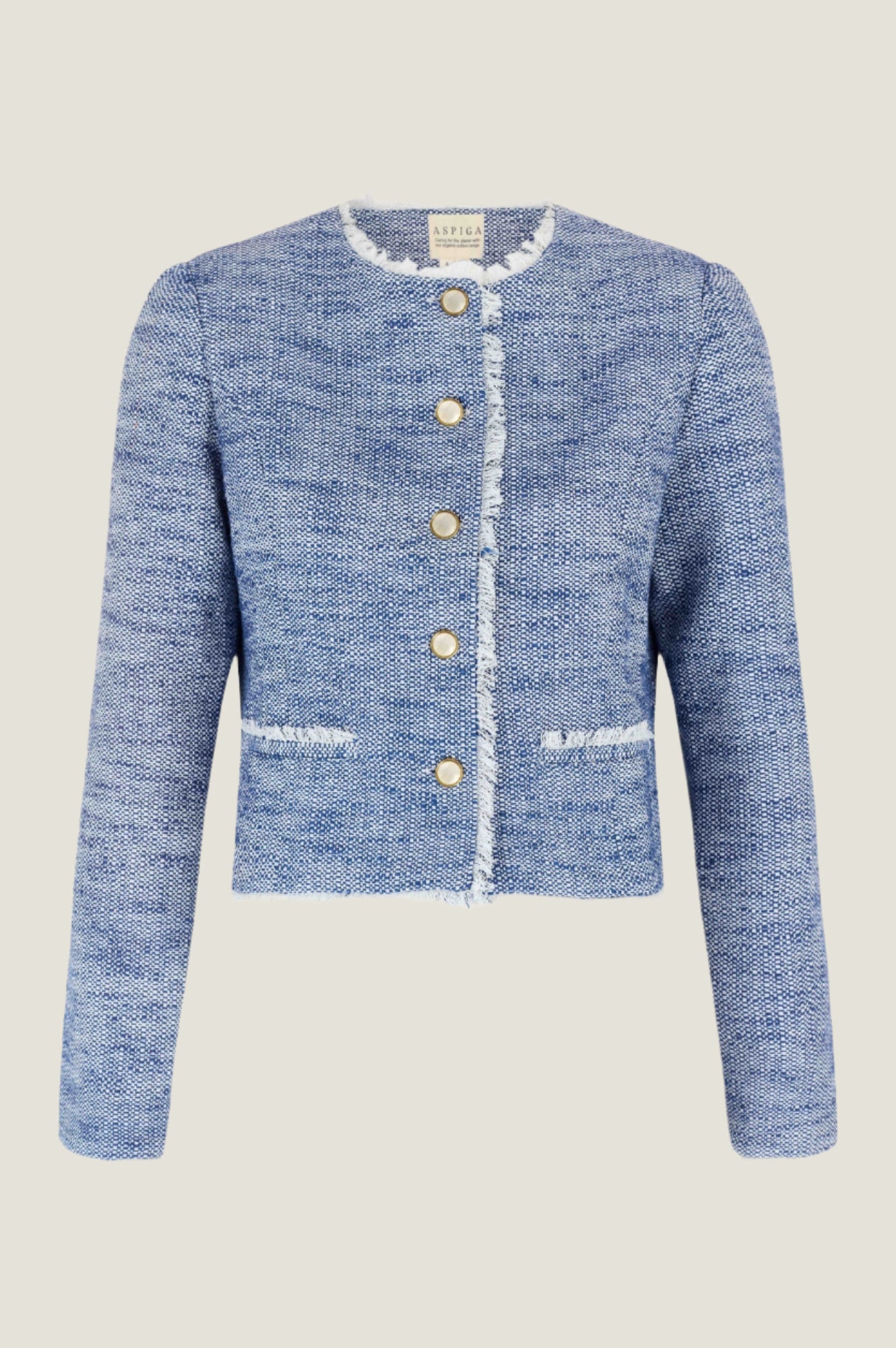 Violet Bouquet Boucle Jacket for Women - Soft Blue & White Knit Cardigan | Perfect for Spring Outfits, Office Wear & Casual Dates