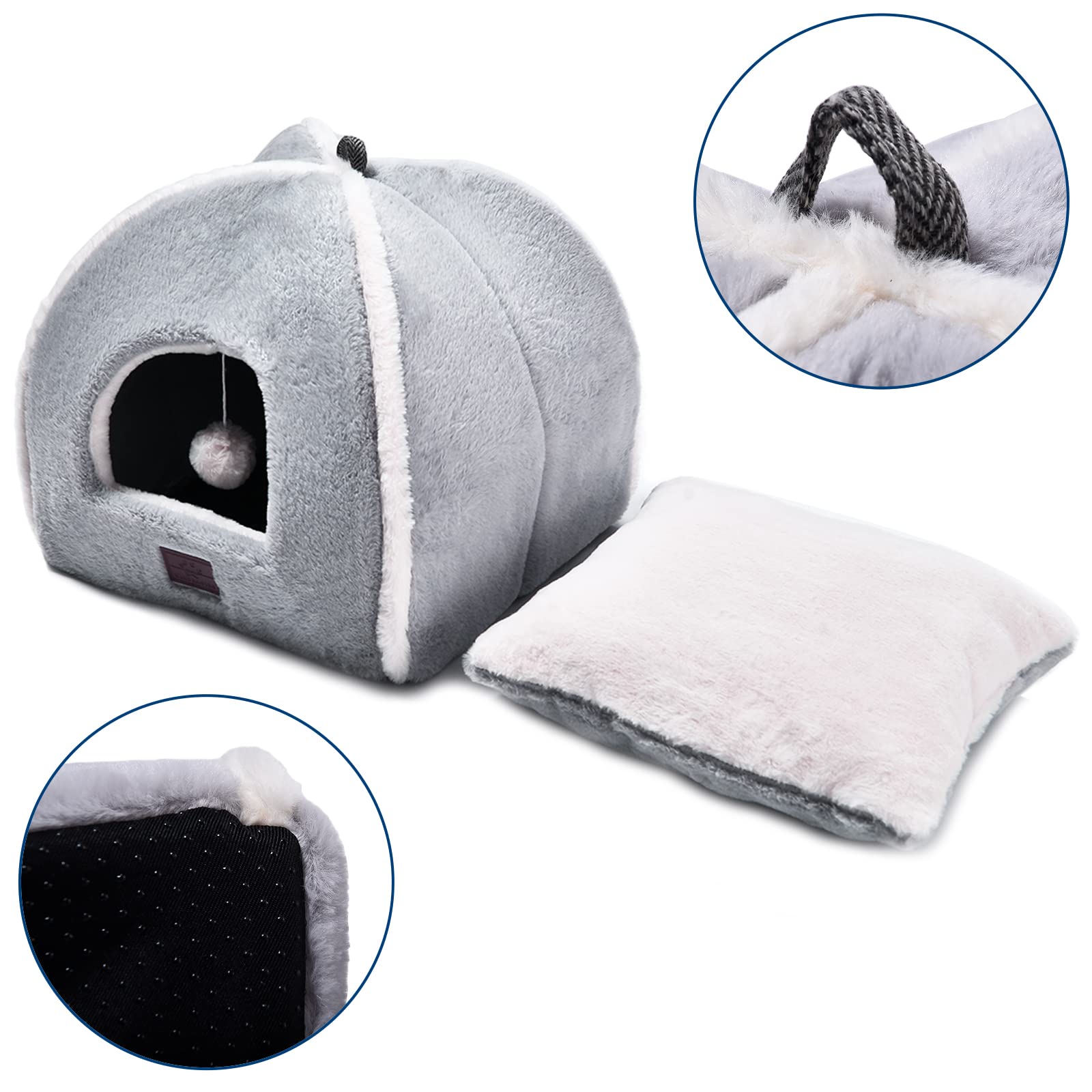 Cozy Cat Cave Bed for Indoor Cats - Soft Self-Warming Cat House with Removable Washable Cushion | Perfect Kitten Bed for Small & Medium Pets | Ideal for Winter Napping & Stress Relief
