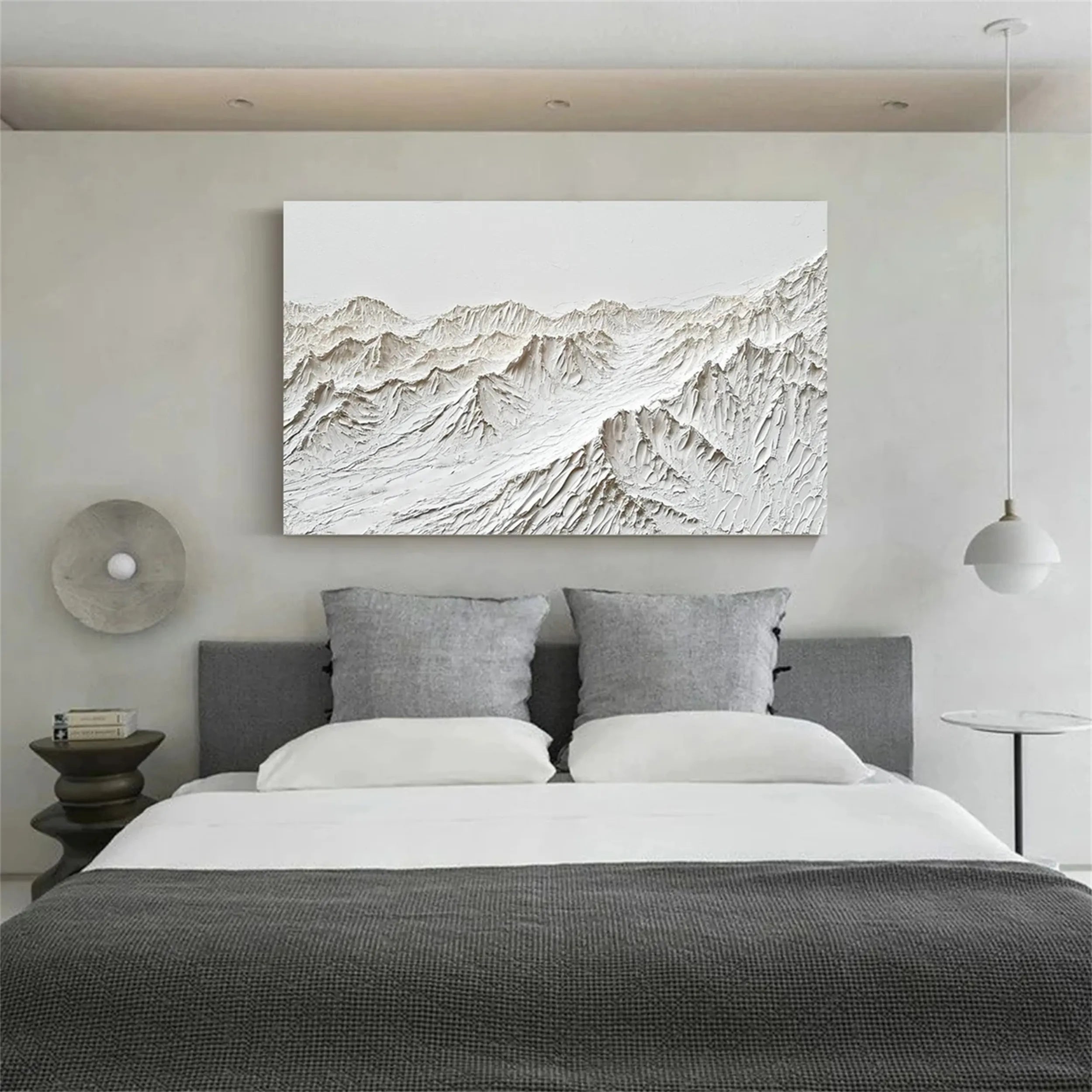 White Minimalist Textured Painting Canvas #MM248 - Abstract Wall Art for Modern Home & Office Decor