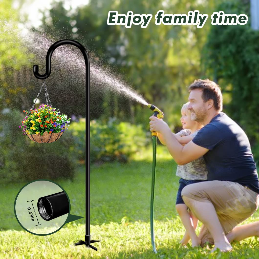 60 Inch Heavy Duty Adjustable Outdoor Shepherd Hooks for Hanging Plants - 2 Pack Black Garden Hooks for Solar Lanterns, Wind Chimes, Flower Baskets & Hummingbird Feeders - Perfect for Patio, Deck, Yard and Garden Decor