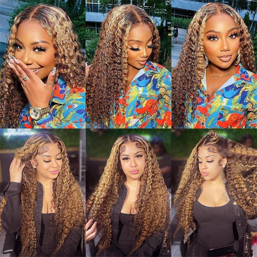 AliPearl 13x4 Honey Blonde Lace Front Human Hair Wig - Pre Plucked 4/27 Ombre Highlight Deep Wave Glueless Wig for Black Women | Perfect for Daily Wear, Cosplay & Special Occasions