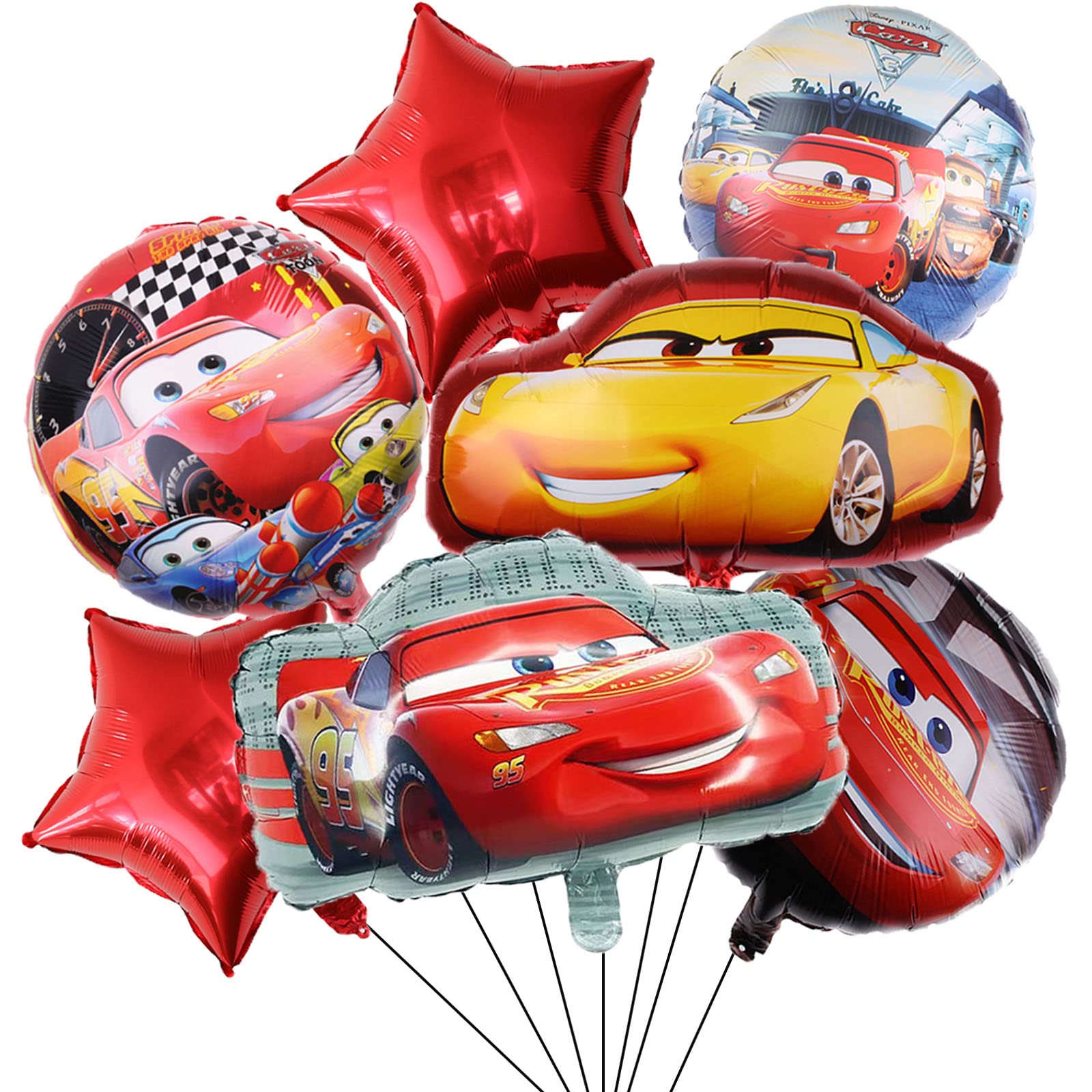7PCS Cars Lightning McQueen Foil Balloons - Racing Car Theme Party Decorations for Boys Birthday, Baby Shower & Disney Pixar Movie Fans | Perfect for Indoor & Outdoor Decor, Photo Backdrops & Themed Events