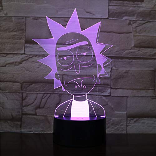 Rick and Morty 3D LED Night Light - 7 Color RGB Changing Mood Lamp with Remote Control, Cartoon Character Table Lamp for Kids Room Decor, Bedroom, Gaming Room, and Gift Ideas