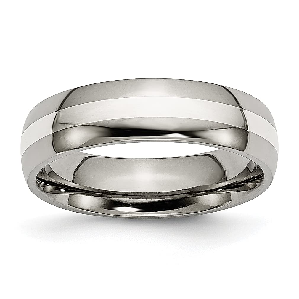 ICE CARATS Titanium 925 Sterling Silver Inlay 6mm Wedding Band Ring for Women - Elegant Fine Jewelry Gift for Her, Perfect for Anniversaries, Engagements & Special Occasions