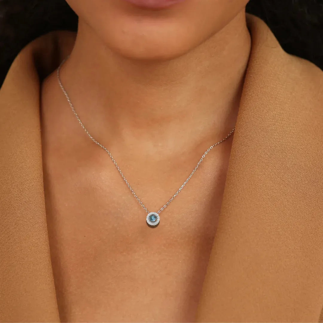 Natural Blue Topaz Dancing Stone Necklace for Women - Elegant Handmade Sterling Silver Jewelry Gift for Birthday, Anniversary & Special Occasions