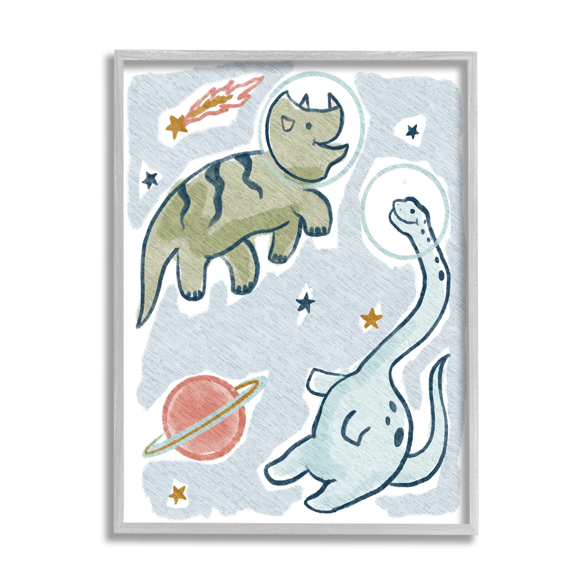 Stupell Industries Playful Dinosaurs in Outer Space with Planets & Stars Wall Art - Nursery Decor, Kids Room Decor, Dinosaur Theme Bedroom - Designed by Lil' Rue