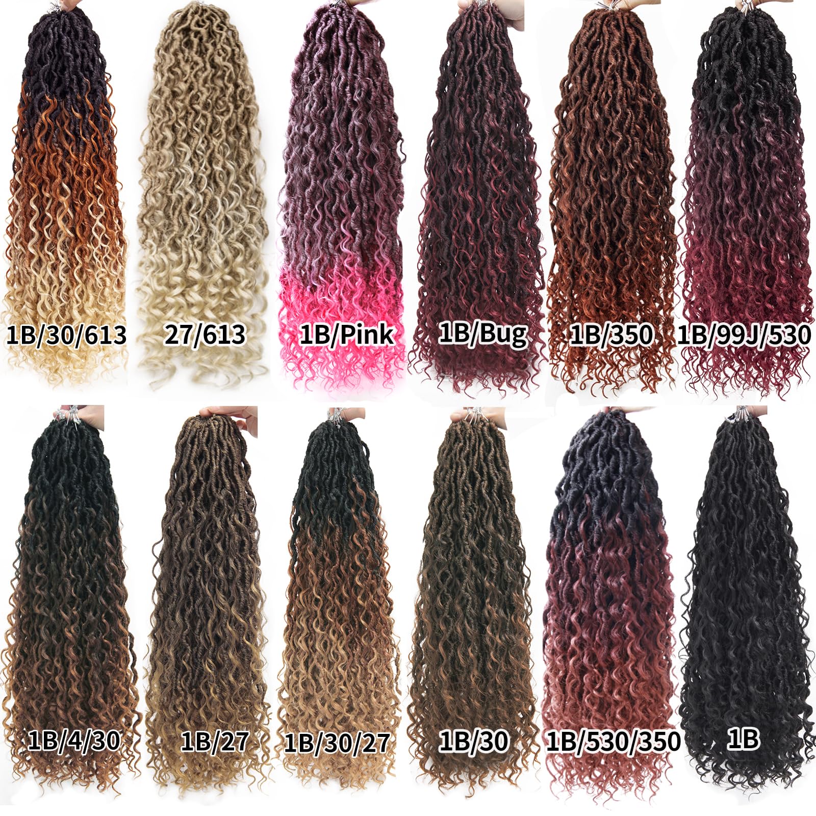 6 Packs 22 Inch Goddess Locs Crochet Hair - 1B Natural Black Curly Faux Locs Braiding Hair for Women | Perfect for Protective Styles, Boho Looks & Everyday Wear