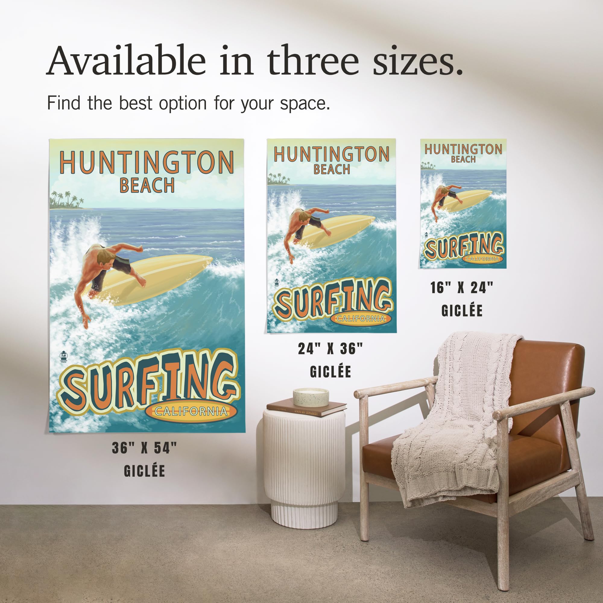 Lantern Press 16x24 Inch Giclee Art Print - Huntington Beach California Surf Scene | Tropical Coastal Wall Decor for Beach House, Living Room & Office