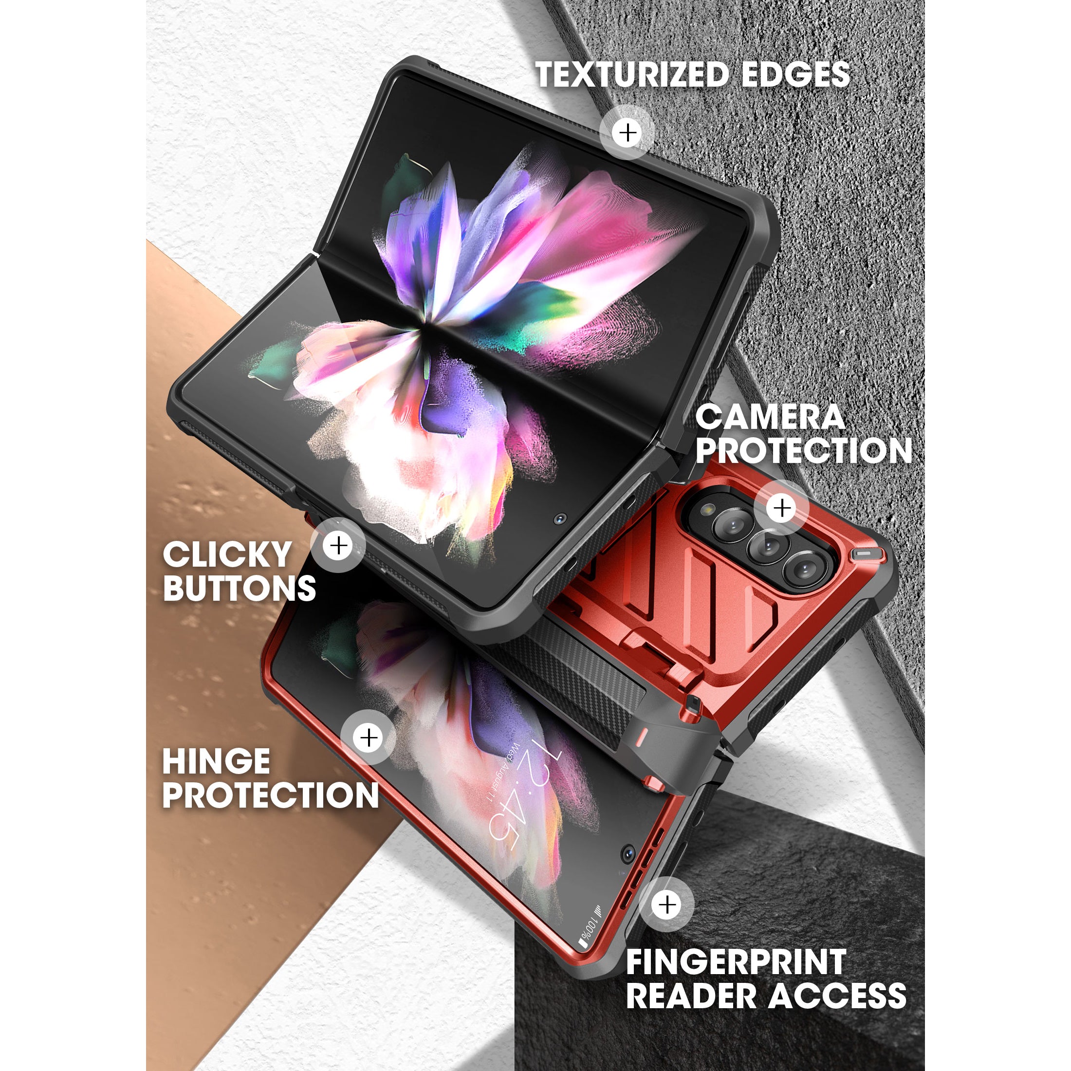 Samsung Galaxy Z Fold 4 Unicorn Beetle PRO Heavy Duty Rugged Case with S Pen Holder - Shockproof & Drop Protection - Metallic Red - Perfect for Outdoor Adventures & Business Travel
