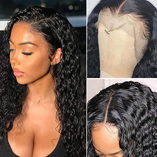 Pizazz Deep Wave Lace Front Wigs 180% Density Brazilian Human Hair with Baby Hair & Pre-Plucked Natural Hairline - 12 Inch Black | Perfect for Daily Wear, Cosplay & Special Occasions