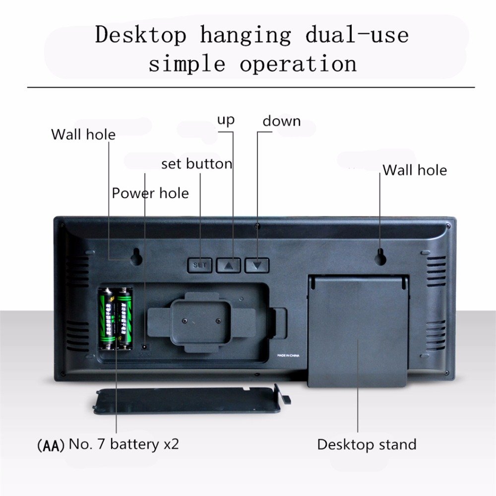 Large LED Digital Wall Clock with Thermometer for Living Room & Office