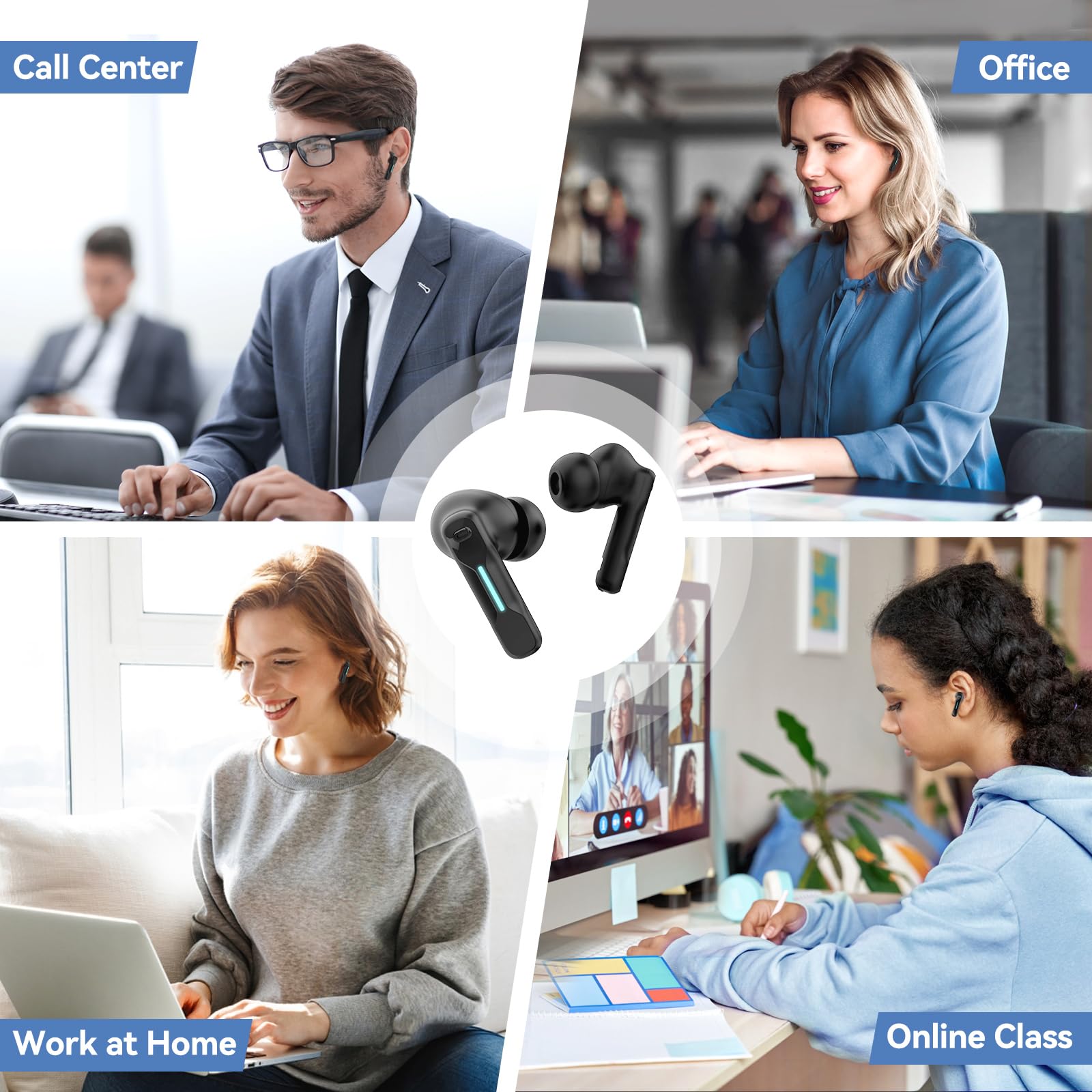 Middle Rabbit SW4 USB Wireless Earbuds for PC & Laptop - Bluetooth Headphones with 2.4GHz Dongle, Built-in Mic for Work & Gaming - Wireless Headset for Computer Desktop, Office & Online Meetings