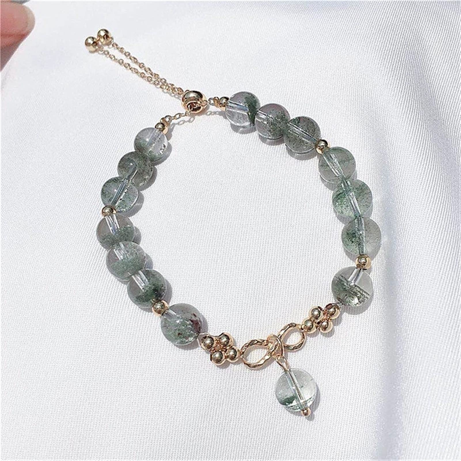 Green Quartz Bead Bracelet for Women - Adjustable Bowknot Metal Chain DIY Jewelry Making Kit - Elegant Handmade Accessory for Gifts, Parties & Everyday Wear (Color A)