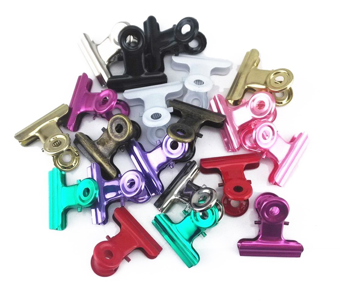 20pcs Mixed Color Metal Bulldog Clips - Heavy Duty Utility Paper Clips & Hinge Clips for Office, School, Home Organization - Perfect for Documents, Crafts, Bulletin Boards & DIY Projects