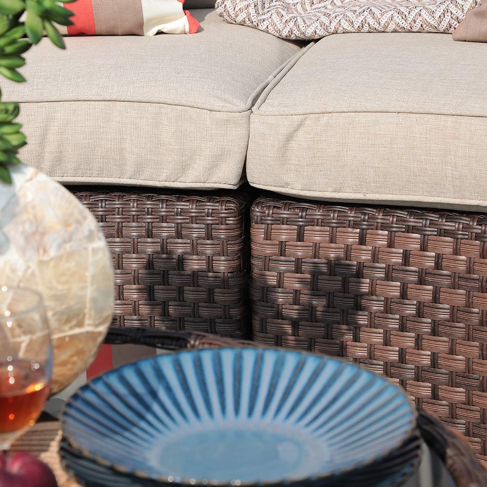SUNSITT 2-Piece Half Moon Patio Furniture Set - Curved Outdoor Wicker Sectional Sofa with Beige Cushions for Garden, Poolside & Backyard Relaxation