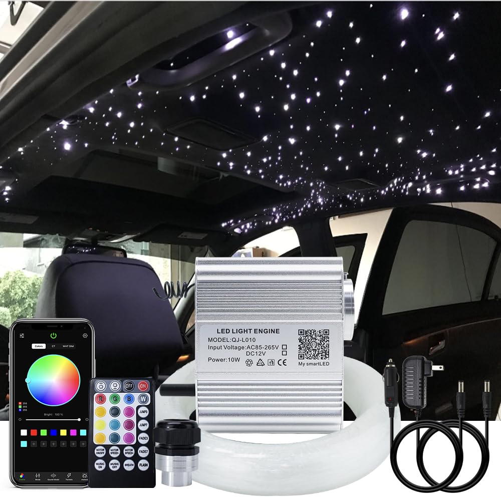 AKEPO 10W RGBW Twinkle Fiber Optic Lights Kit with APP & Music Sync - 460pcs 9.8ft/3m Optical Fiber (0.03+0.04+0.06in) + 28-Key Remote Control for Star Ceiling Lighting - Perfect for Bedroom, Home Theater, Car Interior & Party Decorations