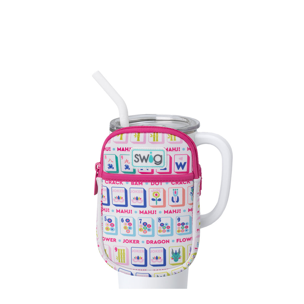 Premium Mahjong Mega Mug Pouch - Large Insulated Travel Coffee Cup Holder with Zipper - Perfect for Commuting, Office & Outdoor Activities