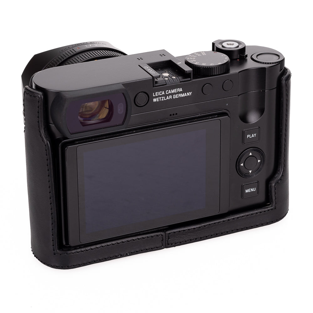 Premium Genuine Leather Half Case for Leica Q3 Camera - Black | Stylish Protection for Travel & Street Photography