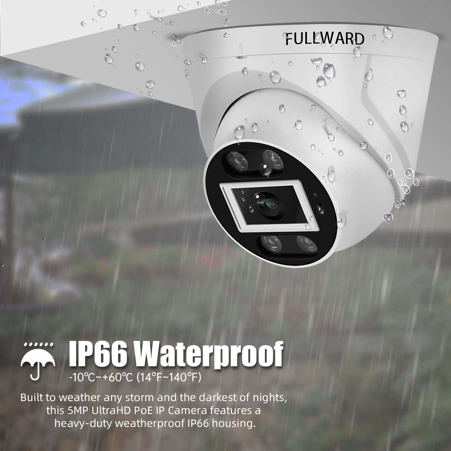 FULLWARD 5MP PoE Outdoor Security Camera with Human/Vehicle Detection, Ultra HD IP Dome Camera, 2-Way Audio, IP66 Weatherproof, Supports 512GB SD Card & Includes PoE Adapter - Ideal for Home, Office & Business Surveillance