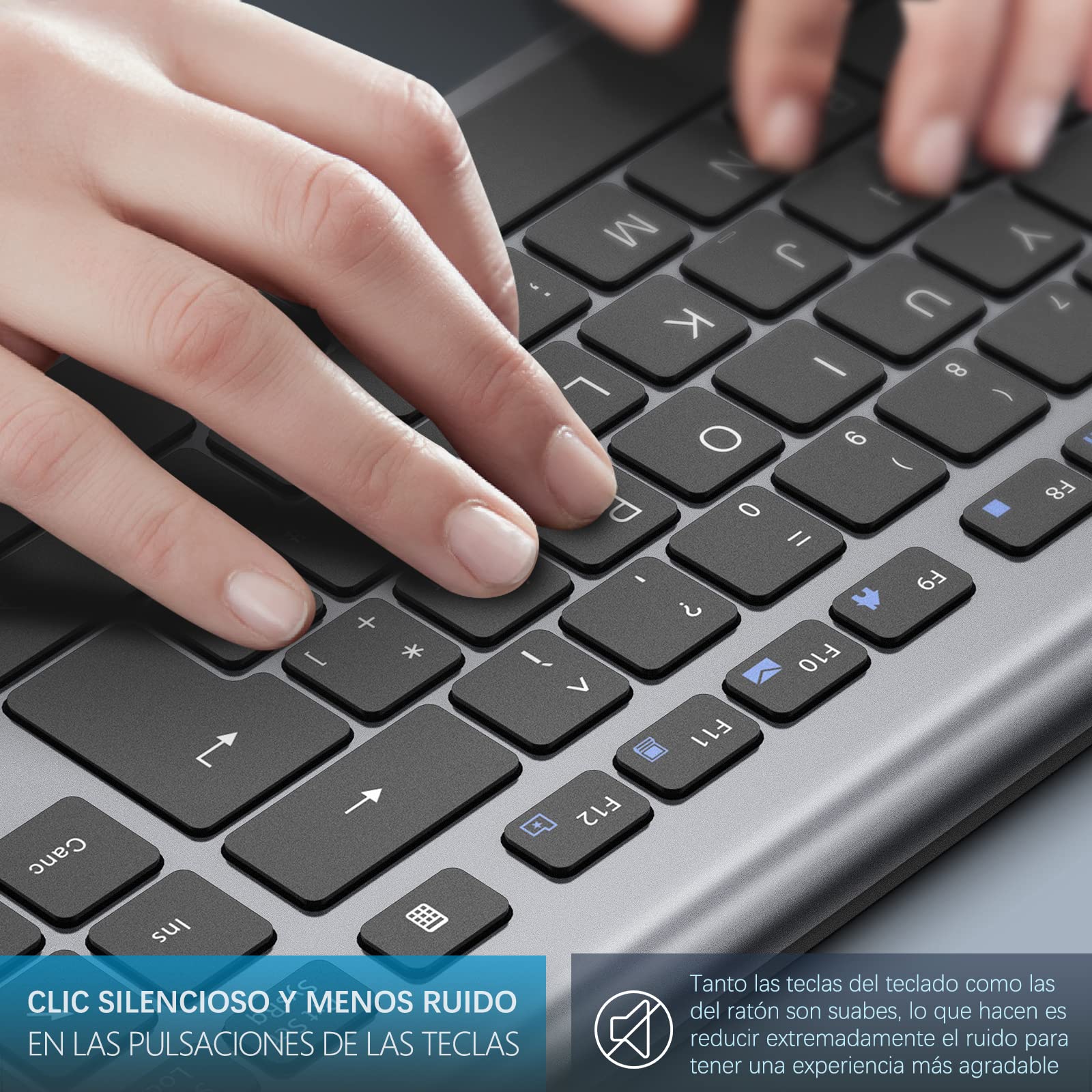 JOYACCESS Wireless Keyboard and Mouse Combo, Full-Size Compact 2.4GHz Wireless Keyboard with Rechargeable Battery & Ergonomic Silent Mouse for PC, Laptop, Office, Home - Grey Black | Perfect for Work, Gaming & Everyday Computing