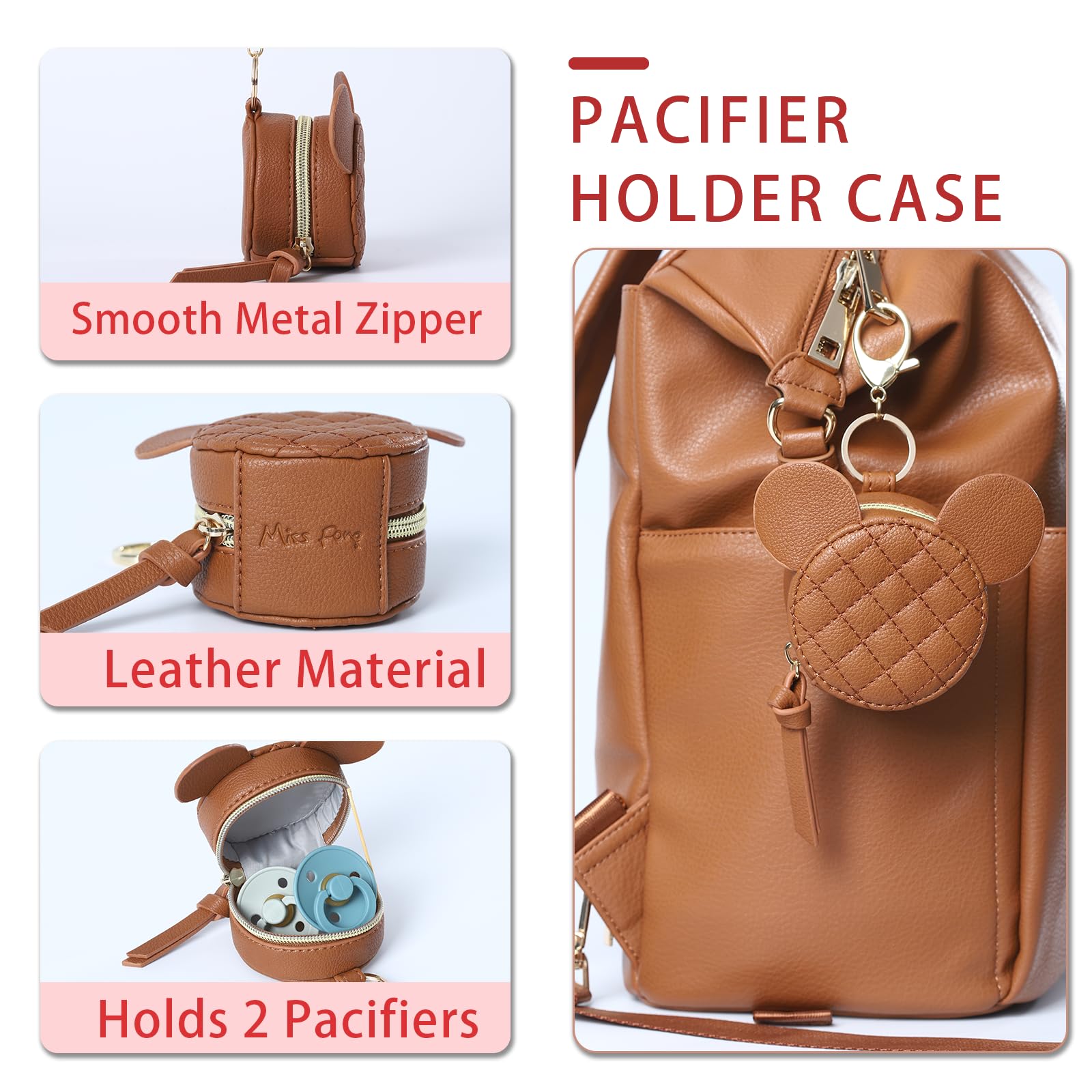 Miss Fong Genuine Leather Mini Diaper Bag Backpack - Compact Baby Carrier Purse with Pacifier Holder & Insulated Bottle Pocket - Perfect for New Moms, Travel & On-the-Go Parenting