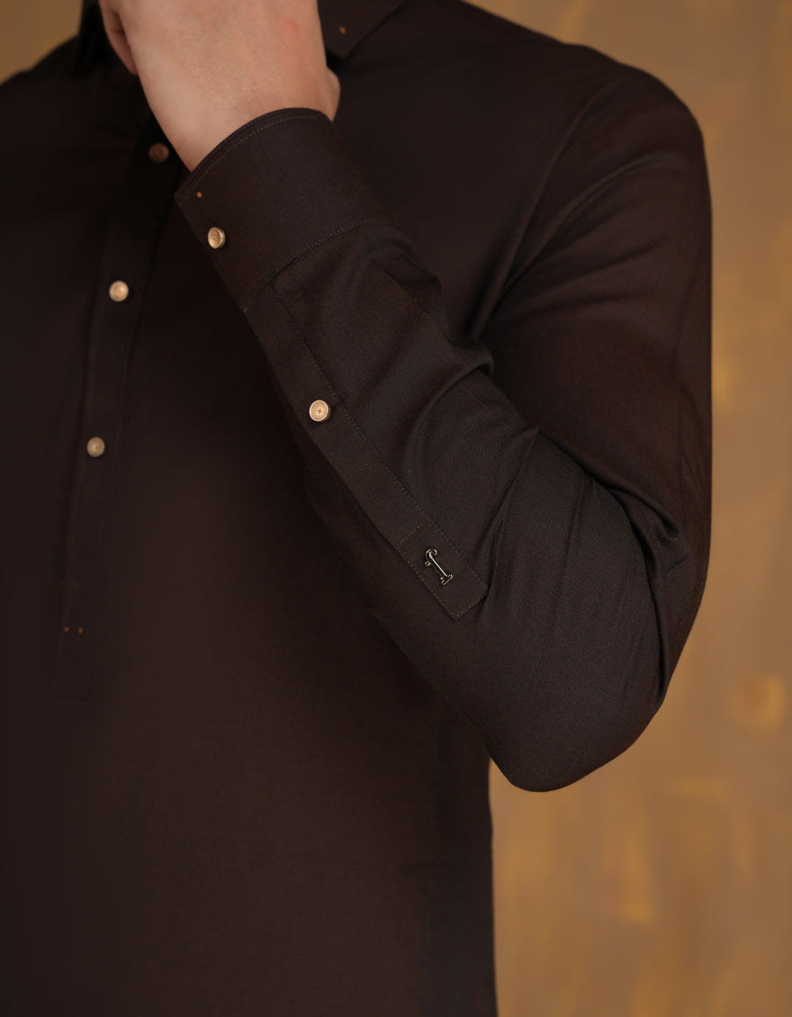 Elegant Blended Brown Shalwar Kameez by J. Junaid Jamshed - Premium Pakistani Traditional Outfit for Men - Perfect for Weddings, Eid & Special Occasions