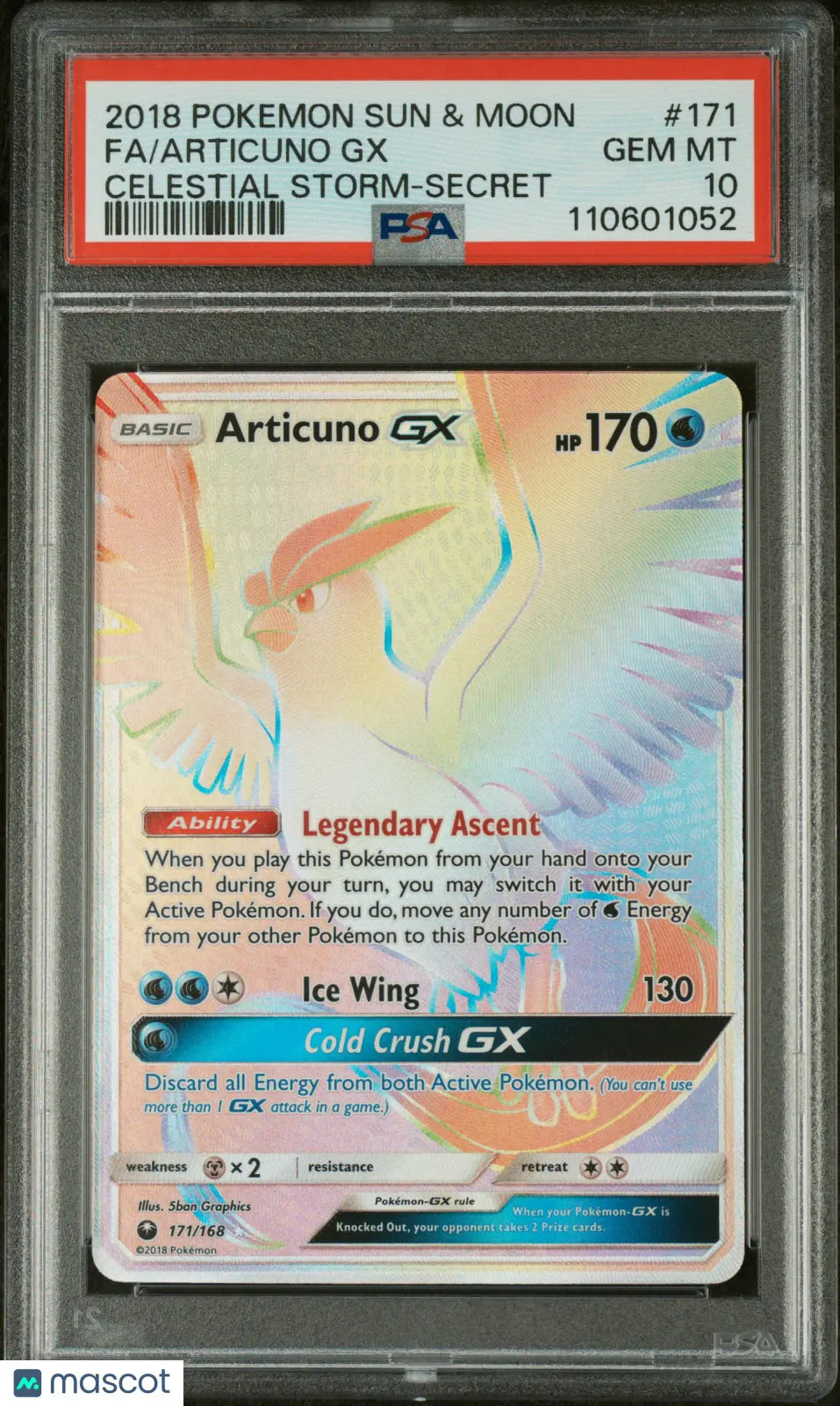 2018 Pokemon Sun & Moon Articuno GX FA Celestial Storm Secret Rare PSA 10 171/168 - Collectible Trading Card Game for Players & Investors