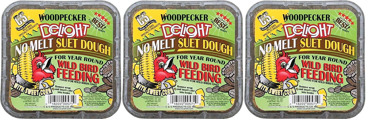 C&S Woodpecker Delight No Melt Suet Dough - 3 Pack (11.75 oz Each) | High Energy Wild Bird Food for Woodpeckers, Nuthatches & Songbirds | Year-Round Backyard Bird Feeding & Wildlife Attraction