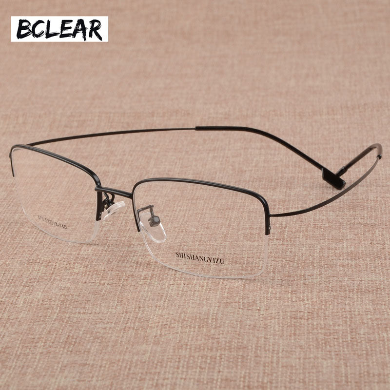 Bclear Men's Eyeglasses - Large Frame Titanium Alloy Semi-Rimless Glasses S879 for Business & Casual Wear
