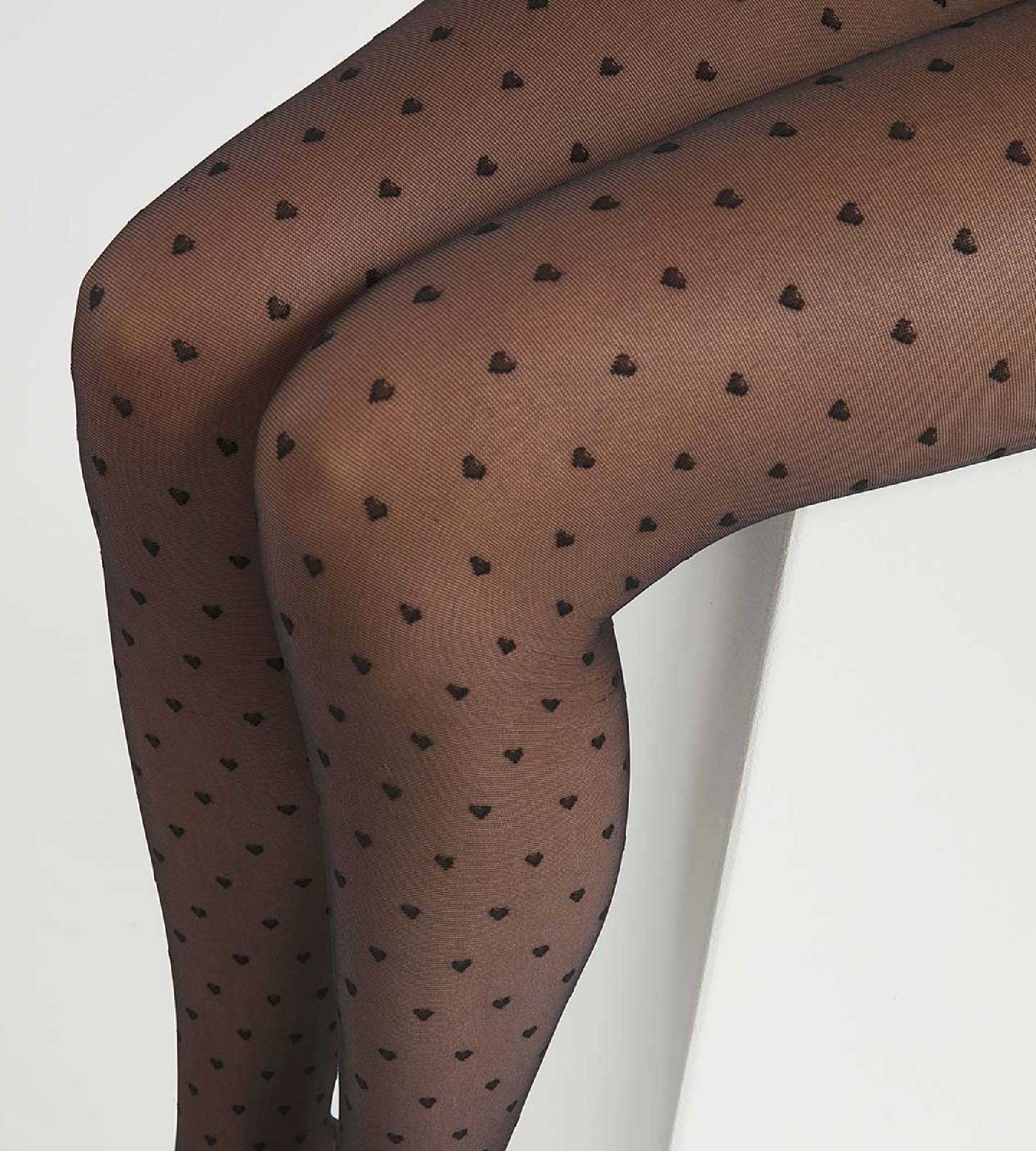 Transparent Black 19D Lace Heart Pattern Women's Tights - Elegant Stockings for Date Night & Office Wear