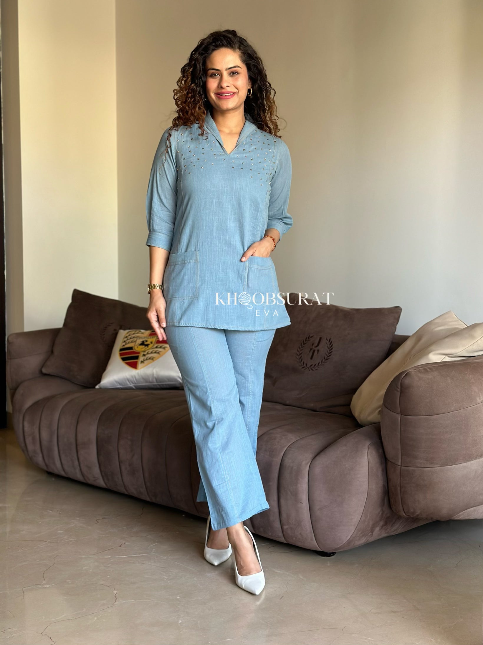 Stylish Blue Pocket Perfection Coord Set for Women - Trendy Matching Outfit for Casual Wear, Travel & Everyday Fashion